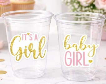 Babypartybecher für Mädchen – „It's a Girl“-Partybecher, rosa Babypartybecher, rosa und goldene Gastgeschenke und Dekorationen
