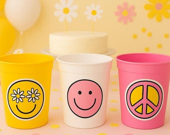 70s PARTY CUPS - 70's Birthday Cups 70s Party Cups 70s Decorations 70's Birthday Party 70's Birthday Party Decorations Hippie Two Groovy