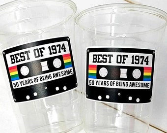 50th BIRTHDAY PARTY CUPS 50th Party Decorations 50th Party Favors 50th Birthday Cassette Tape Cups Best of 1974 Birthday Party Vintage 1974