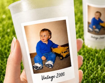 Personalized Frosted Party Cups with Photo, Custom Reusable Party Favors, Picture Keepsake Cups for Birthdays, Graduations, Weddings, Events