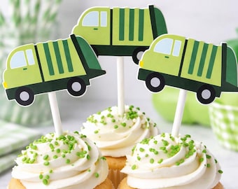 Garbage Truck Cupcake Toppers, Garbage Truck Birthday Party Decorations, Trash Day Party Supplies, Recyling truck Party, Garbage Day Party