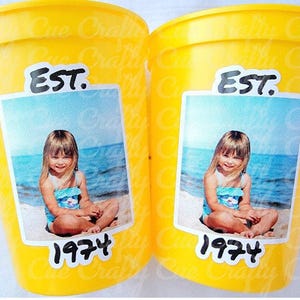 Est 1975 Custom Plastic Party Cups Personalized Birthday Custom Face Party Decorations Personalized 50th Birthday Cups Vintage 50 Cups 1975 image 1