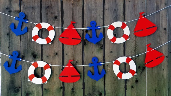 Nautical Garland, Nautical Banner, Nautical Baby Shower, Nautical Birthday, Anchor, Sailboat, Life Saver, Photo Prop, Nautical Decorations Il_570xn