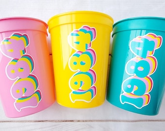 40th PARTY CUPS - Best of 1984 40th Birthday Party 40th Birthday Favors Vintage 1984 40th Party Decorations 1984 Birthday 80's Party Cups