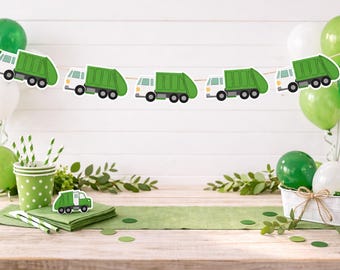 Garbage Truck Garland, Construction Garland, Garbage Truck Banner, Garbage Truck Birthday Banner- 1321717P