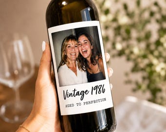 Personalized Wine Bottle Label with Photo | Vintage Year Wine Label | Custom Birthday Gift | Anniversary, Retirement Decor