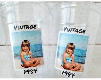 Custom Plastic Party Cups Personalized Party Cups Personalized 40th Birthday Cups Vintage 40th Cups 1984 Custom Face Party Cups Decorations