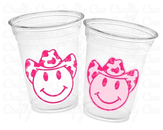 COWGIRL PARTY CUPS - Cowgirl Cups Cowgirl Party Decorations Cowgirl Bachelorette Cow Print Hat Smiley Face Cups Cowgirl Rodeo Party Cups Il_570xn