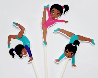 Gymnastics Cupcake Toppers, Gymnast Cupcake Toppers, Girl Gymnasts, African American Gymnasts