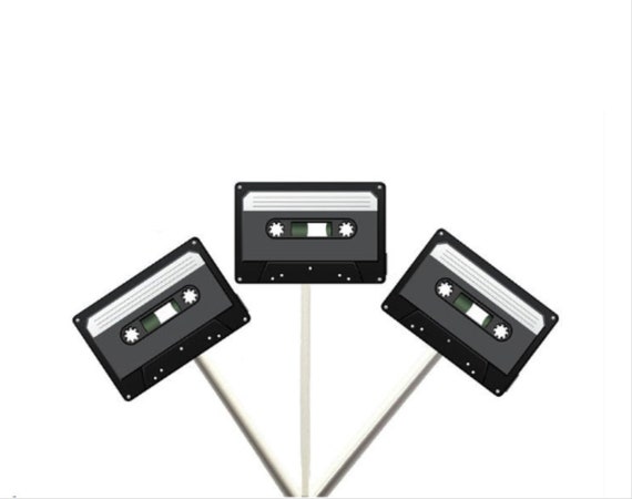 80's Cupcake Toppers, Black and Grey 80's Cupcake Toppers, Cassette Tape Cupcake Toppers, Boom Box Cupcake Toppers Il_570xn