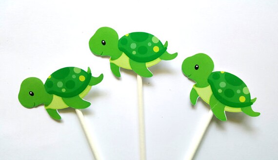Turtle Cupcake Toppers - Turtle Birthday - Turtle Baby Shower - Under The Sea Cupcake Toppers - Boy Turtle Il_570xn
