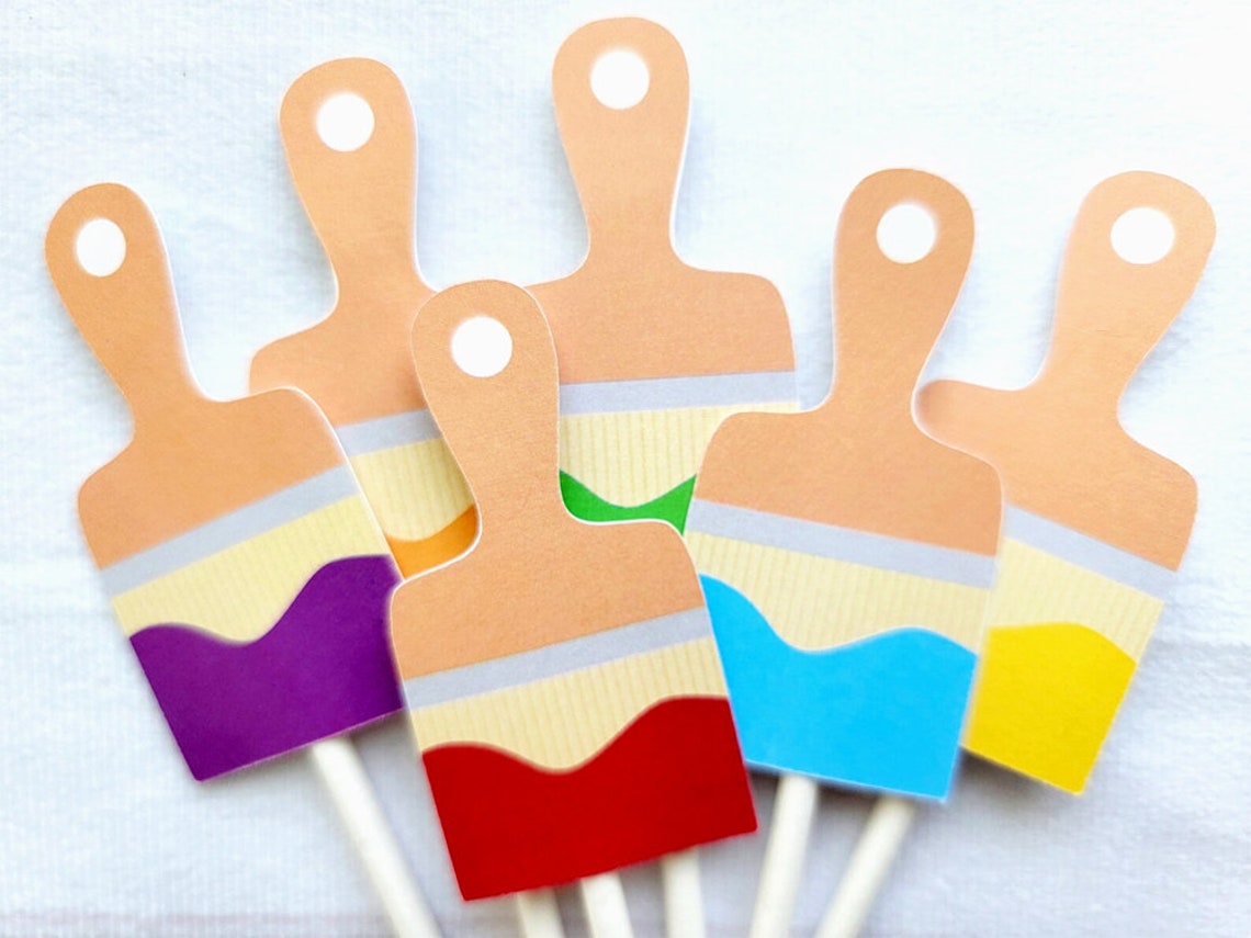 Paint Brush Cupcake Toppers Paint Party Cupcake Toppers Art Etsy