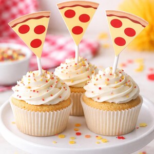 Adornos para cupcakes de pizza, adornos para cupcakes de fiesta de pizza, adornos para cupcakes de comida rápida, decoraciones para fiestas de cumpleaños de pizza, suministros para fiestas de pizza, pizza imagen 2