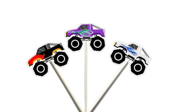 Monster Truck Cupcake Toppers, Monster Truck Cake Toppers, Monster Truck Birthday, Monster Truck Colorful - Item# 3820716P Il_570xn