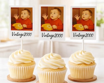 Custom Birthday Cupcake Toppers, Personalized Birthday Cupcake Toppers, Vintage 30th 40th, 50th, Birthday Decorations, Photo Cupcake Toppers