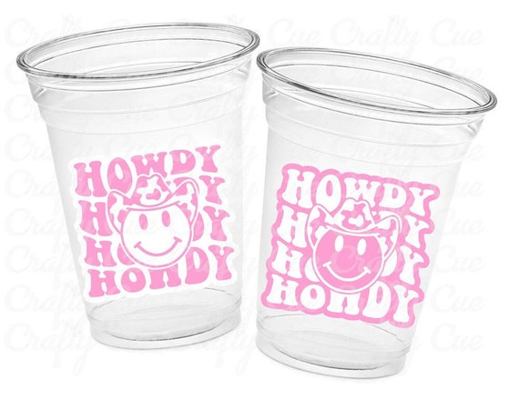 COWGIRL SMILEY FACE Cups Cowgirl Cups Cowgirl Party Favor Cowgirl Bachelorette Party Cowgirl Birthday Rodeo Party Cow Print Hat Cups Disco Il_570xn