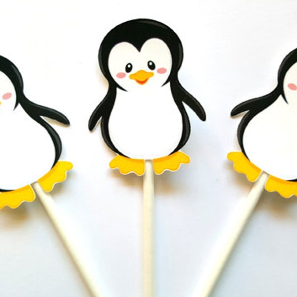 Penguin Cupcake Toppers, Winter ONEderland Cupcake Toppers, Penguin Birthday Cupcake Toppers 224201055A