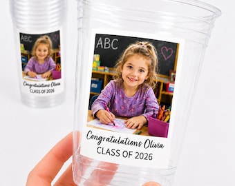 Custom Graduation Photo Cups 16oz Personalized Plastic Cups with Picture & Text Class of 2026 Party Cups Grad Decorations Party Favor Supply