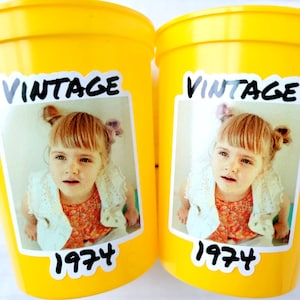 Custom Plastic Party Cups Personalized Party Cups Personalized 50th Birthday Cups Vintage 50th Cups 1975 Custom Face Party Cups Decorations