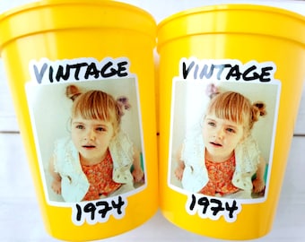Custom Plastic Party Cups Personalized Party Cups Personalized 50th Birthday Cups Vintage 50th Cups 1975 Custom Face Party Cups Decorations