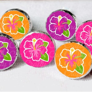 180 - LUAU PARTY STICKERS Luau Candy Wrapper Stickers Luau Party Favors Luau Birthday Stickers Hibiscus Party Favor Stickers for Mini Candy