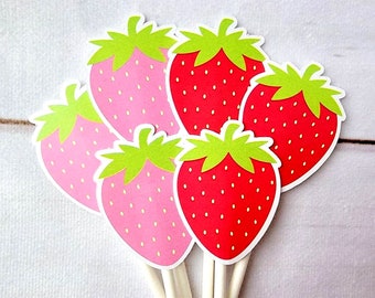 Strawberry Cupcake Toppers - Strawberry Birthday Strawberry Party Strawberry Decorations Strawberry Cake Picks Strawberry First Birthday 1st