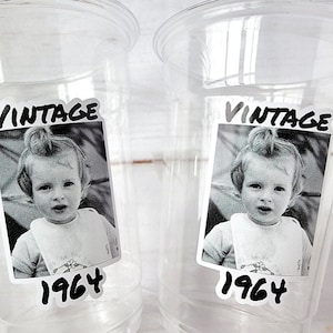 Custom Plastic Party Cups Personalized Party Cups Personalized 60th Birthday Cups Vintage 60th Cups 1964 Custom Face Party Cups Decorations