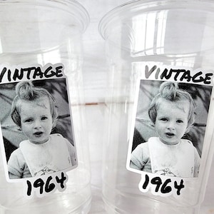 Custom Plastic Party Cups Personalized Party Cups Personalized 60th Birthday Cups Vintage 60th Cups 1965 Custom Face Party Cups Decorations
