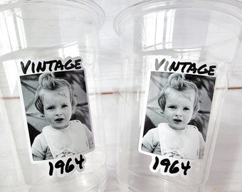 Custom Plastic Party Cups Personalized Party Cups Personalized 60th Birthday Cups Vintage 60th Cups 1964 Custom Face Party Cups Decorations