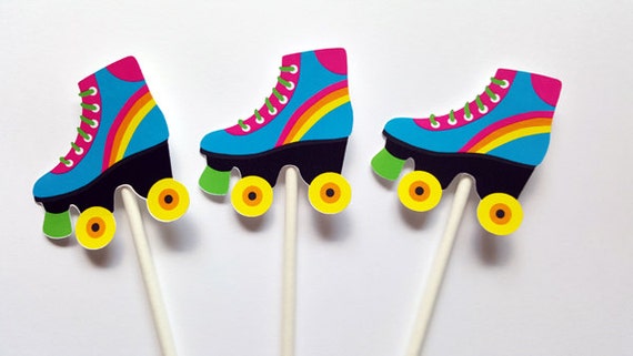 Roller Skate Cupcake Toppers - 80's party, 80's birthday party, Colorful Roller Skate Cupcake Toppers Il_570xn
