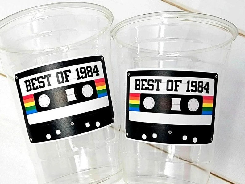 40th PARTY CUPS 40th Birthday Decoration 40th Party Favors 40th Party 40th Birthday Cassette Tape Party Best of 1984 Birthday Vintage 1984 image 1