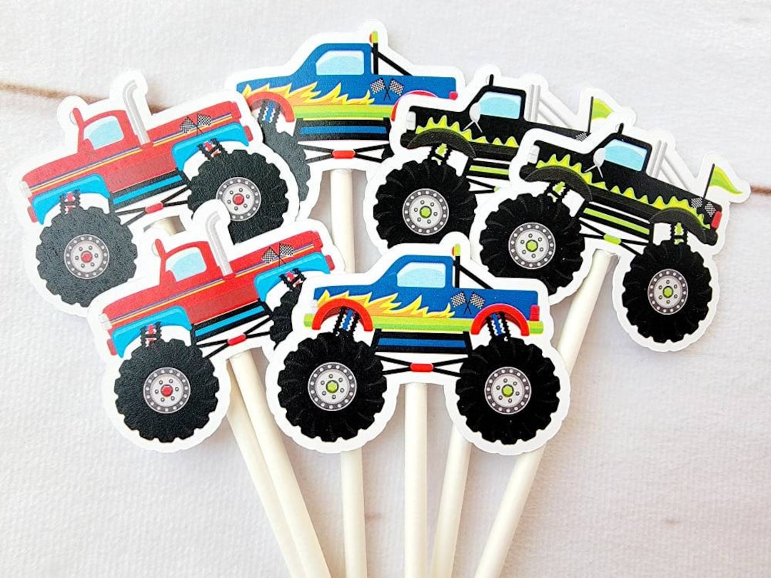 Monster Truck Cupcake Toppers, Monster Truck Cake Toppers, Monster ...