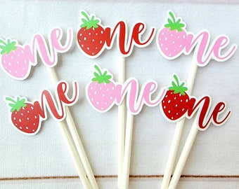 Strawberry Cupcake Toppers - Strawberry Birthday Strawberry Party Strawberry Decorations Strawberry Cake Picks Strawberry First Birthday 1st