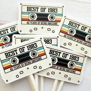 40th Birthday Party Cupcake Toppers Tan Cassette 40th Birthday Cupcake Toppers Best of 1983 Birthday Vintage 1983 Party 40th Birthday Party