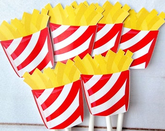 French Fries Cupcake Toppers, French Fries Party Cupcake Toppers, Fast Food Cupcake Toppers