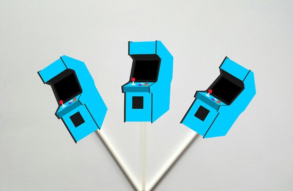 Arcade Cupcake Toppers, Arcade Game Cupcake Toppers, Video Game Cupcake Toppers - Gaming Cupcake Toppers, 80's cupcake toppers, Blue Arcade Il_570xn