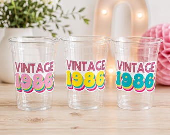 40th PARTY CUPS - 1986 40th Birthday Party 40th Birthday Favors 40th Party Cups 40th Party Decorations Vintage 1986 Birthday Party Cups