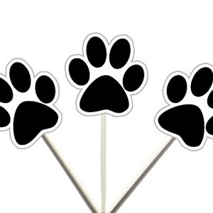 Paw Print BLACK Cupcake Toppers | Etsy