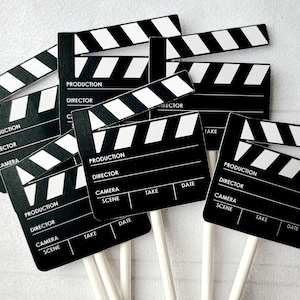 Movie Party Cupcake Toppers - Movie Clapper cupcake toppers - Movie Party Decorations