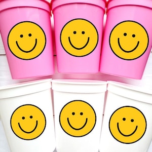 White Cup of Happy Smiley Iced Coffee Glass – The Pink Edition