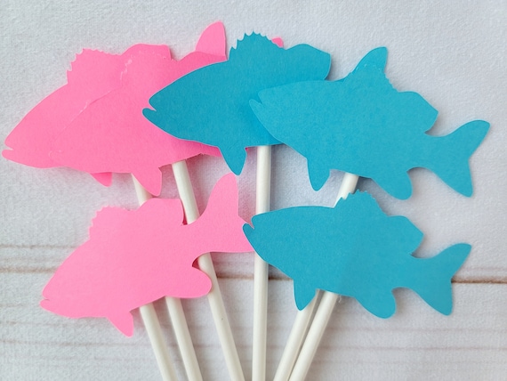 Fish Cupcake Toppers, Pink and Blue Fish Cupcake Toppers, Fish Gender  Reveal Cupcake Toppers (12 COUNT)