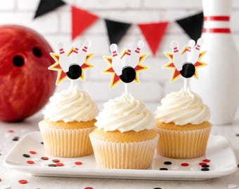 Bowling Cupcake Toppers, Bowling Strike Cupcake Toppers