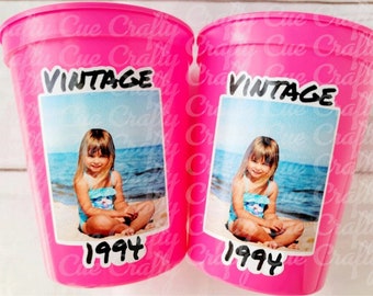 Custom Plastic Party Cups Personalized Party Cups Personalized 30th Birthday Cups Vintage 30th Cups 1995 Custom Face Party Cups Decorations