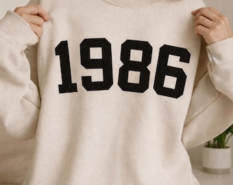 Sudadera de 1986, estilo universitario de 1986, sudadera del año 1986, camiseta de cumpleaños de 1986, regalo de cumpleaños de 1986, sudadera para el 40.º cumpleaños, regalo para ella