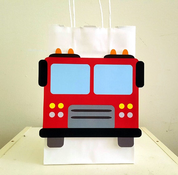 Firetruck Goody Bag, Firetruck Favor Bags, Firetruck Party Bags, Firefighter Birthday Bags Il_570xn