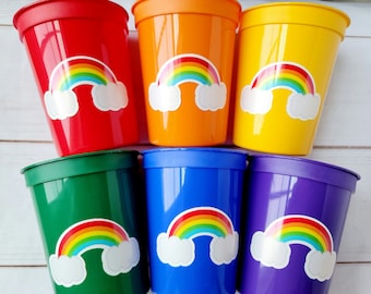 RAINBOW PARTY CUPS - Rainbow Cups Rainbow Decorations Rainbow Birthday Rainbow Party Rainbow Party Favors Rainbow Baby Shower Pastel Rainbow