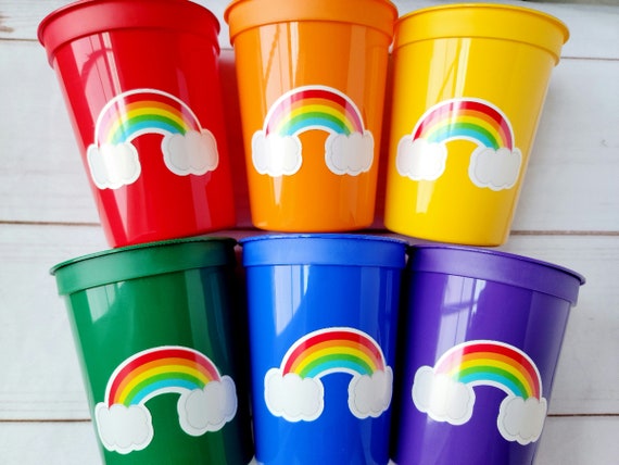 Rainbow Party Cups, Rainbow Baby Shower, Rainbow Party Favors