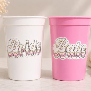BRIDE AND BABE Party Cups - Bachelorette Party Cups Pink Bachelorette Cups Wedding Cups Bachelorette Party Favors Bride Babes Wedding Gifts