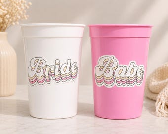 BRIDE AND BABE Party Cups - Bachelorette Party Cups Pink Bachelorette Cups Wedding Cups Bachelorette Party Favors Bride Babes Wedding Gifts
