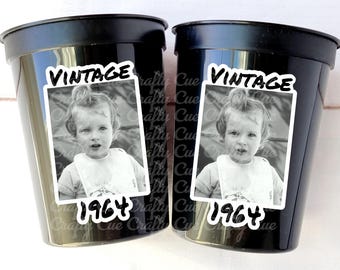 Custom Plastic Cups with Picture Personalized Cups Personalized 60th Birthday Cups Vintage 60th Cups 1964 Custom Face Party Cups Decorations